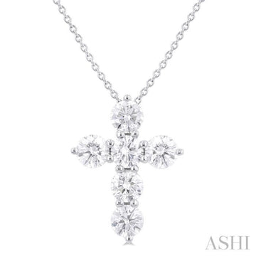 1 1/2 Ctw Round Cut Diamond Christian Cross 6-Stone Fashion Pendant With Chain in 14K White Gold